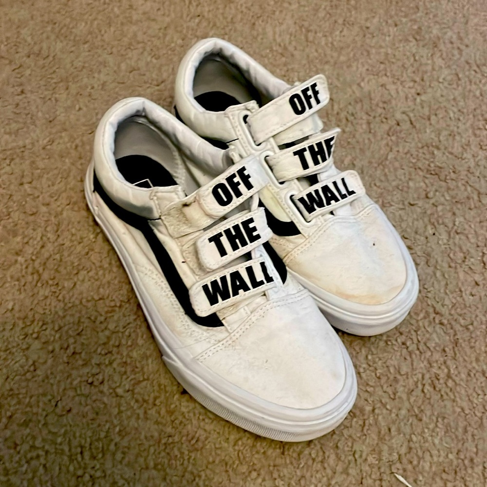 Vans Off The Wall Mid Tops Velcro Shoes - Black & White - Women’s size 8.5